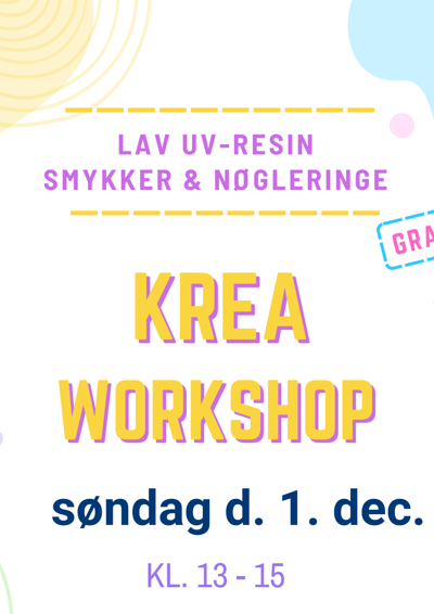 Krea-workshop. Billede af resin-smykker og nøgleringe. Gratis. 1. december 2024. 