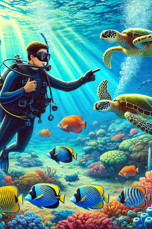 Mand der dykker med fisk